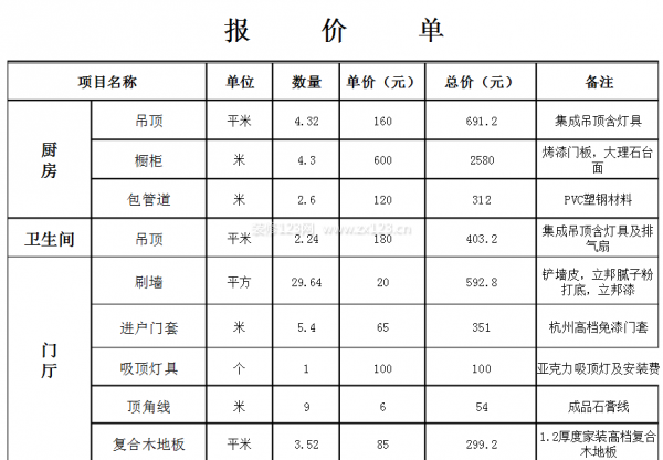 杭州裝修報(bào)價(jià)單
